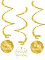 Swirls Happy Birthday wit/goud | 3 stuks