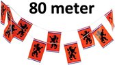 Oranje Vlaggetjes met Leeuw - Oranje vlaggenlijn - EK accessoires - Oranje versiering - EK 2021 - EK voetbal - 80 meter - 30 x 20cm - WK 2022 - Oranje Versiering