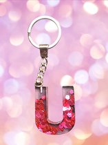 Epoxy letter sleutel- of tassenhanger U, glitter rood