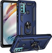 Voor Motorola Moto G60 / G40 Fusion Schokbestendige TPU + pc-beschermhoes met 360 graden roterende houder (blauw)