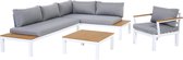 GoodVibes - Aluminium Loungeset / Tuinset met Stoel Ambiance met Waterafstotende Kussens, Wit / Grijs, Houtcomposiet WPC