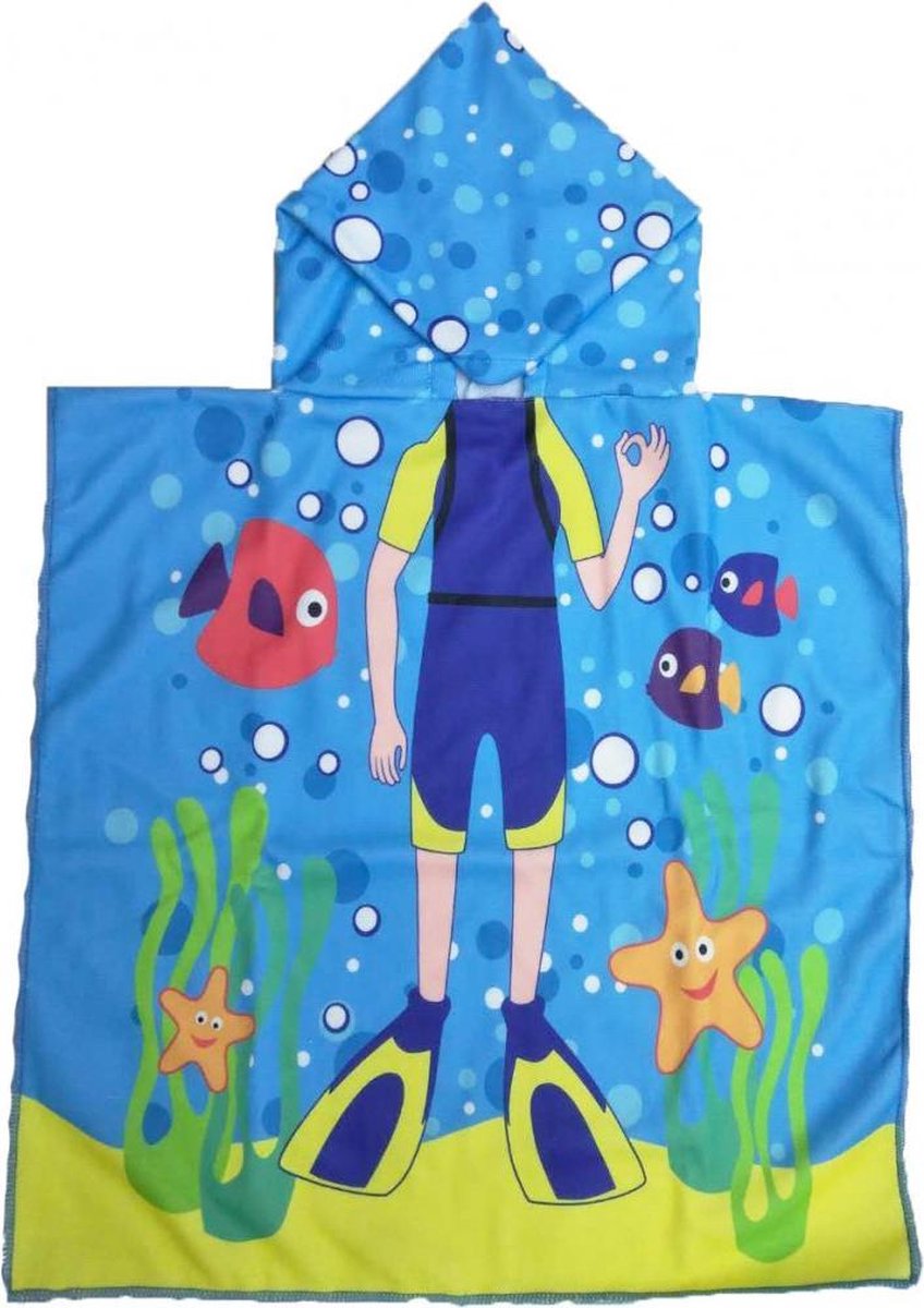 Strandlaken Snorkelaar - Lichtblauw - Badponcho - Badcape - Kinderdoek - Omslagdoek kinderen - Handdoek - Beach cape