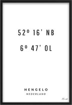 Poster Coördinaten Hengelo A4 - 21 x 30 cm (Exclusief Lijst)