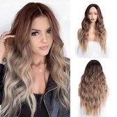 Pro-Care marron Blond Couleur Ombre Perruques Femmes - 65cm long Cheveux ondulés - perruque - réglable - plume légère 240g