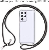 Samsung S21 Ultra Hoesje - Samsung Galaxy S21 Ultra hoesje met koord transparant shock proof case