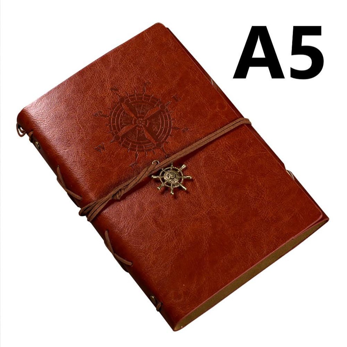 A5 Vintage Lederen Notitieboek met windroos - bruin - Notebook - Cadeau idee