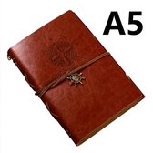 A5 Vintage Lederen Notitieboek met Slot / Journal met windroos bruin- Notebook - travelbook