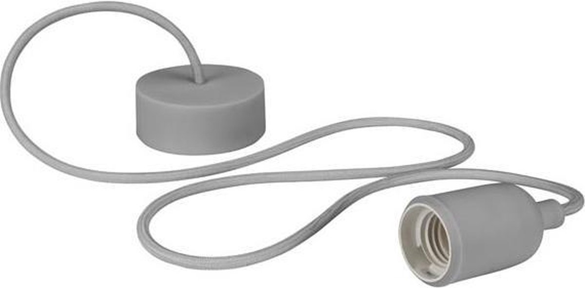 Siliconen hanglamp met textielkabel, 100 cm, verstelbaar, fitting E27, grijs