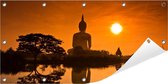 Tuinposter Buddha 100 x 50 cm incl. Metalen ringen - (Buitenposter - Tuindoek - Buitencanvas - Schilderijen voor buiten - tuin decoratie)