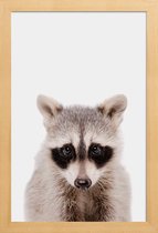 JUNIQE - Poster met houten lijst Raccoon -13x18 /Grijs & Zwart