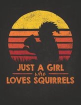 Wild Animal: Just a Girl Who Loves Squirrels Retro Sunset Silhouette Vintage Safari Composition Notebook College Students Wide Rule