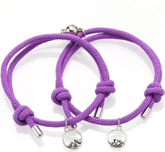 Ensemble de bracelet avec aimant - Bracelet couple - Violet - Bracelet femme  -... | bol.com