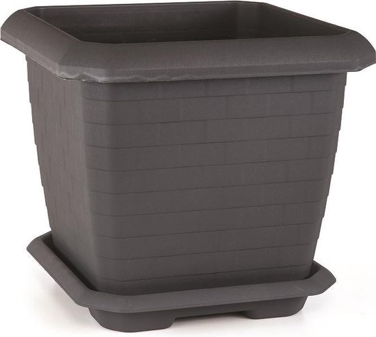 Pot de fleurs carré Hisar anthracite 25.5L avec échelle libre boîte à épices 37x37x35
