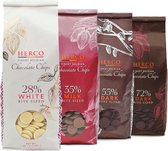 Voordeelbundel Chocoladedruppels 4x1 kg - Wit 28% / Melk 35% / Donker 55% / Donker 72% - Easy Melt Bite-Sized Chocolate Chips 2cm