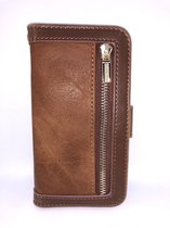 iPhone 12 Mini Luxury Wallet Case met pasjes (Rits) (Bruin)