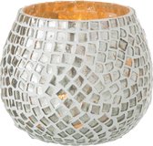 J-Line Theelichthouder Mozaiek Glas Wit/Zilver Set van 4 stuks