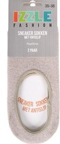 IZZLE Invisible Sneakersokken met siliconen hiel antislip - Taupe - Maat 35/38 - 2 paar