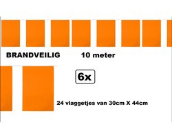 6x Vlaggenlijn rechthoek oranje 10meter BRANDVEILIG - EK Holland BRANDVEILIG - Nederland voetbal sport festival binnen cafe BRANDVEILIG