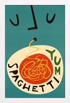 JUNIQE - Poster met houten lijst Yum Spaghetti -13x18 /Rood & Turkoois