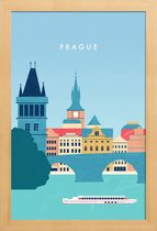 JUNIQE - Poster met houten lijst Retro Praag -13x18 /Blauw & Turkoois