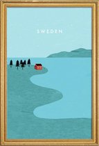 JUNIQE - Poster met houten lijst Zweden - retro -40x60 /Blauw