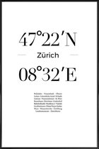 JUNIQE - Poster in kunststof lijst Coördinaten Zürich -20x30 /Wit &
