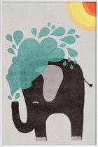 JUNIQE - Poster met kunststof lijst Funny Elephant 2 -13x18 /Blauw &