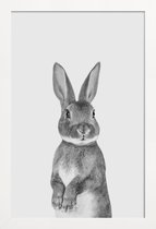 JUNIQE - Poster in houten lijst Paws & Claws Bunny -60x90 /Wit & Zwart