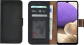 Geschikt voor Samsung A31 Hoesje - Bookcase - A31 Hoesje Book Case Portemonnee Wallet Echt Leer Zwart Cover
