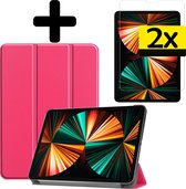 Hoes Geschikt voor iPad Pro 2021 (11 inch) Hoes Luxe Hoesje Book Case Met Screenprotector - Hoesje Geschikt voor iPad Pro 11 inch (2021) Hoes Cover - Donkerroze