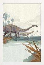 JUNIQE - Poster met houten lijst Diplodocus illustratie -13x18 /Bruin