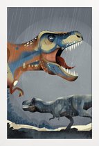 JUNIQE - Poster met houten lijst Tyrannosaurus Rex illustratie -13x18