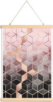 JUNIQE - Posterhanger Pink Grey Gradient Cubes -30x45 /Grijs & Roze