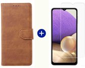BixB Samsung A32 5G hoesje - Samsung Galaxy A32 5G screenprotector - BookCase Wallet - Bruin