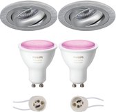 PHILIPS HUE - LED Spot Set GU10 - White and Color Ambiance - Bluetooth - Proma Alpin Pro - Inbouw Rond - Mat Zilver - Kantelbaar Ø92mm