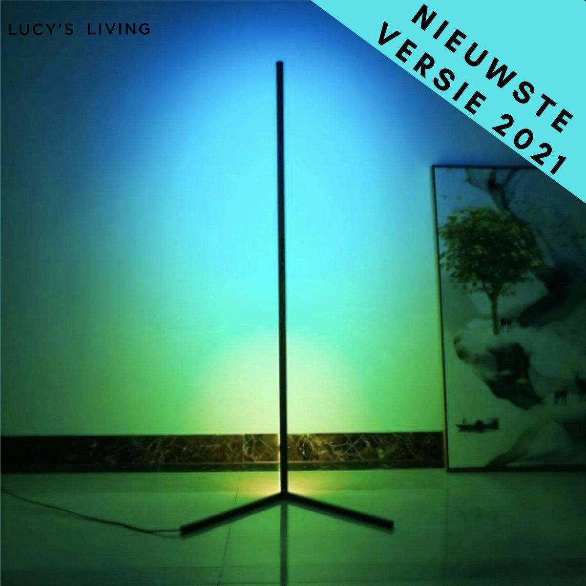 Lucy's Living® Luxe LED Vloerlamp|140 x 40 x 40 cm | zwart | Staande lamp | Verticaal Leeslicht |Sfeerlicht | afstandsbediening | Energieklasse A