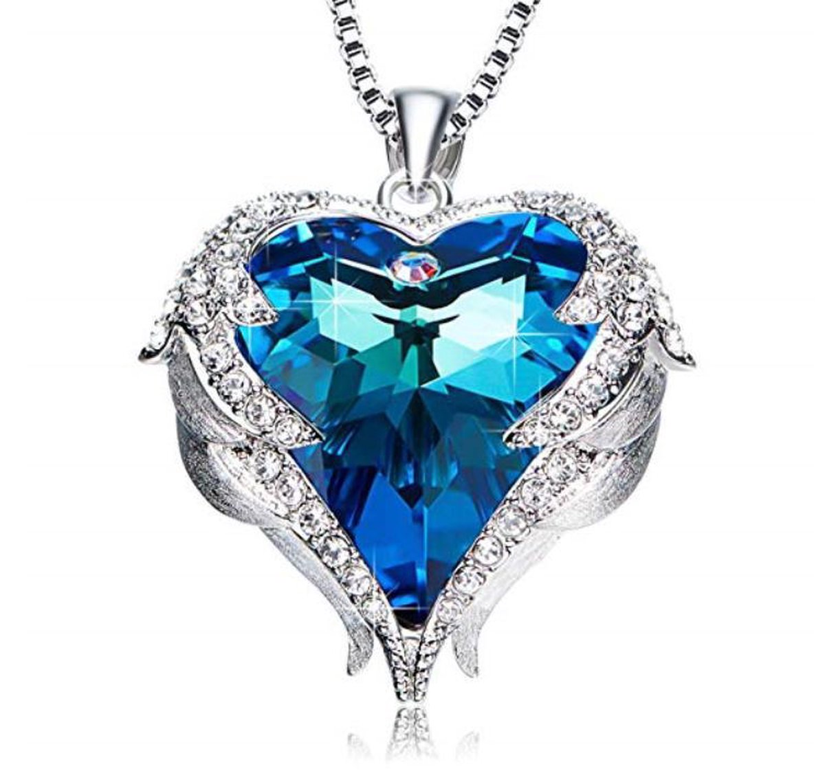 Blauwe Engel Vleugel Kettingen voor vrouwen Love Hart Pendant Hanger - Ketting 43cm +5cm