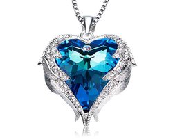 Blauwe Engel Vleugel Kettingen voor vrouwen Love Hart Pendant Hanger - Ketting 43cm +5cm