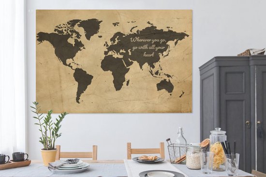 Peintures Toile Wereldkaart - Vintage - Citation - 150x100 cm - Décoration murale