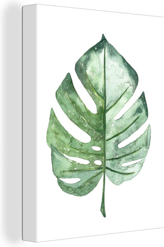 Illustration aquarelle d'une feuille verte 120x160 cm - Tirage photo sur toile (Décoration murale salon / chambre) XXL / Groot format!