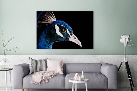 Tableau sur toile Paon - Animal - Blauw - 180x120 cm - Décoration murale XXL