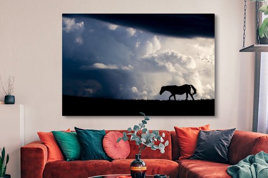 Cheval dans les montagnes toile 2cm 150x100 cm - Tirage photo sur toile (Décoration murale salon / chambre) / Animaux de la ferme Peintures sur toile