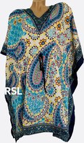 Dames kaftan/tuniek met paisley-bloemenprint  onesize 38-50 blauw
