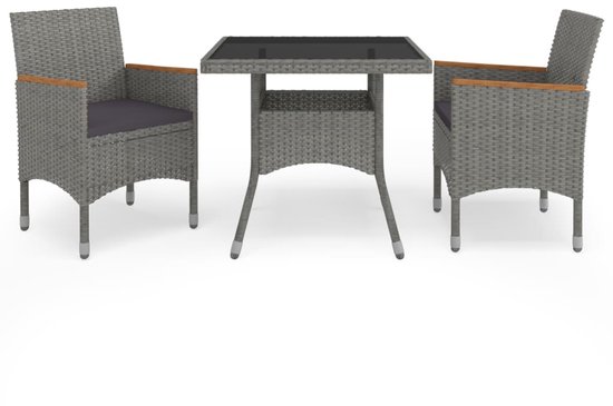 vidaXL Ensemble de jardin 3 pièces Rotin poly et vidaXL Gris
