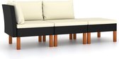 vidaXL 3-delige Loungeset poly rattan en massief eucalyptushout