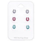 Paarden Hoefijzer kristel oorbellen - set van 3 kleuren Echt Zilver