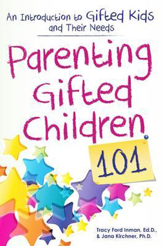 Boek "Parenting Gifted Children 101" met kleurrijke sterren en de tekst "An Introduction to Gifted Kids and Their Needs".