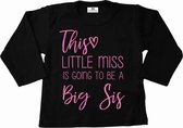 T-Shirt voor een grote zus-Bekendmaking zwangerschap-this little miss-zwart-roze-Maat 104