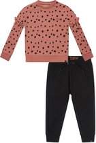 Koko Noko BIO Basics Set(2delig) Joggingbroek Nikki Zwart en Sweater Nova dusty pink spots - Maat 134/140