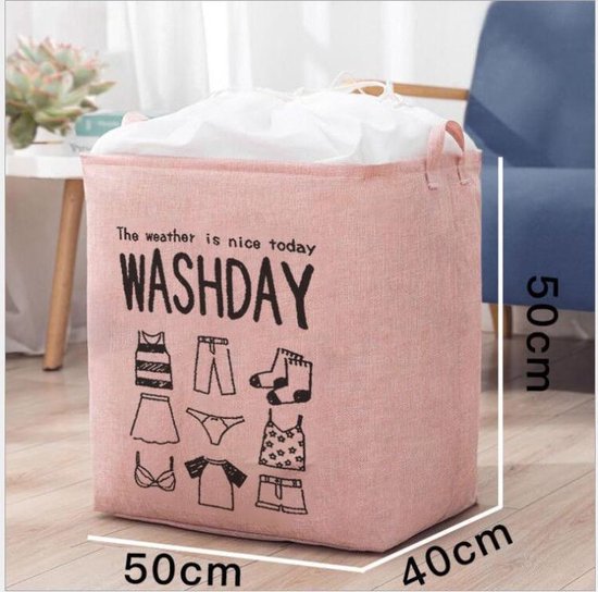 Wasmand - Waszak - Laundry bag - Laundry basket - Opvouwbaar - 100 Liter -  Roze | bol.com